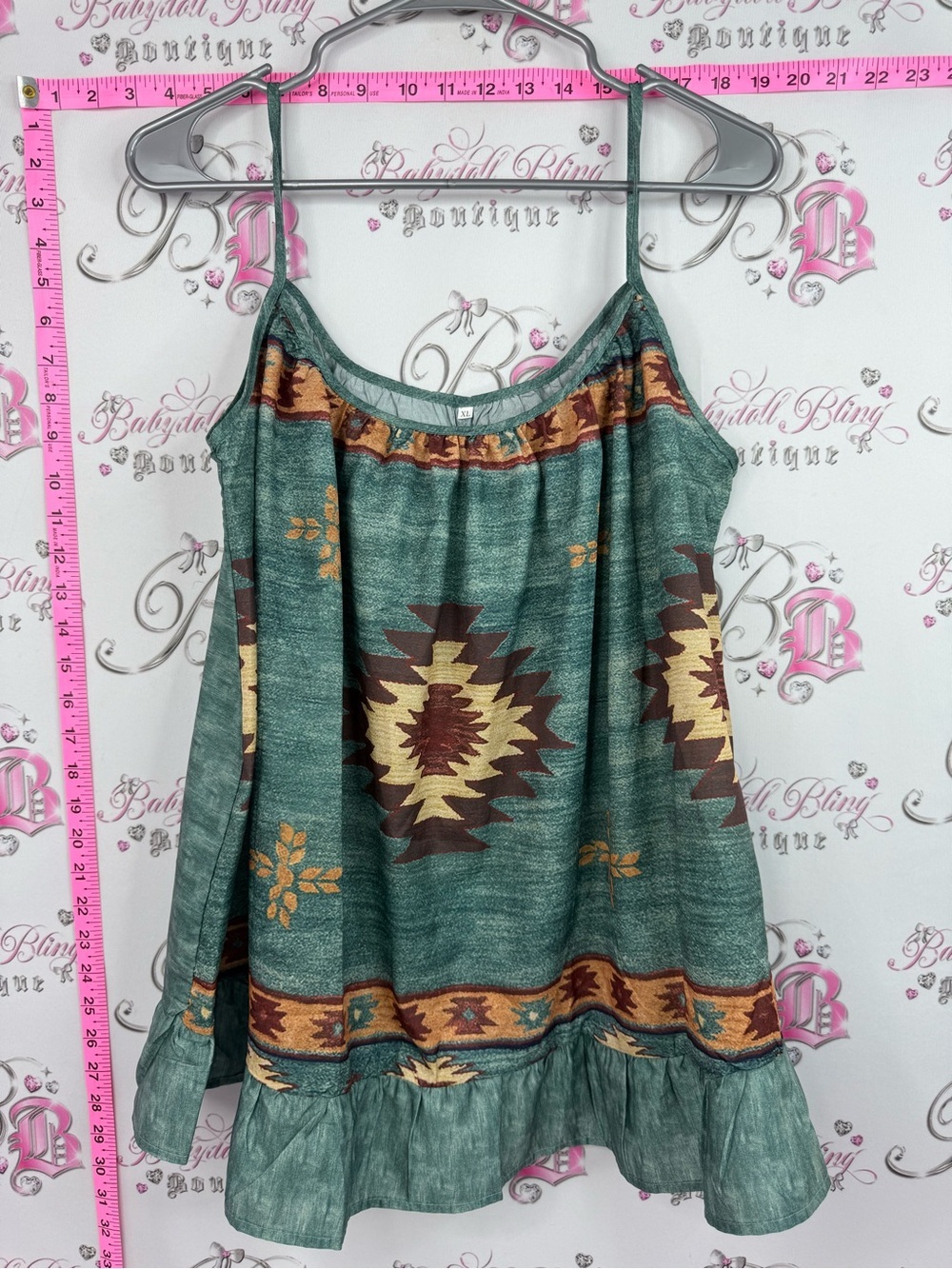 Western top Green Aztec Print Spaghetti Strap Tank Top